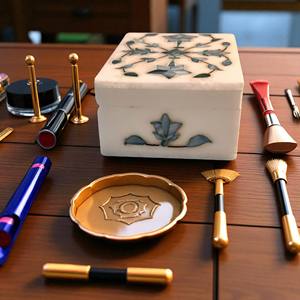 กล่องเครื่องประดับหินอ่อนสีขาวทำด้วยมือพร้อมฝังพลอยสีฟ้าการออกแบบดอกไม้การตกแต่งการจัดเก็บและกล่องของขวัญ - Product Image 2