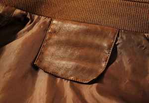 New Arrival Vintage Style <b>Genuine</b> Leather Casual Wear Cotton <b>Nylon</b> Zipper Closure Windproof Men Leather jacket - Product Image 4