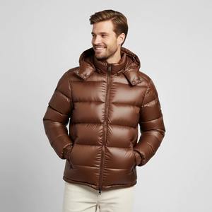 Chaqueta de Invierno Acolchada para Hombre, con Capucha y Cuello Alto, de Lona, Color Marrón Chocolate, Brillante y Acolchada - Product Image 1