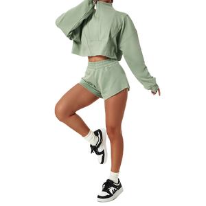 Conjunto Deportivo Corto al por Mayor, Moda Otoñal, Nuevo Conjunto de Dos Piezas para Mujer, Color Sólido, Top Corto de Manga Corta y Pantalones Cortos, Traje para 2026 - Product Image 2