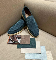 Mocasines de cuero genuino de cocodrilo para hombre, color marrón oscuro, zapatos casuales con punta redonda, suela de goma