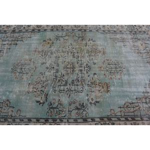 Alfombra turca Vintage de 5,4x8,6 pies, diseño de retales de lana verde y Beige, respaldo de látex para el hogar, sala de estar, estilo Rectangular-Tabriz - Product Image 5