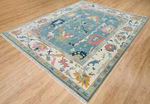 Alfombra Personalizable de Lana Desgastada de Estilo Oushak Abstracto de 5x8, Hecha a Mano, Antideslizante, de Pelo Corto, para Dormitorio, Sala de Estar, en Azul y Beige - Product Image 4