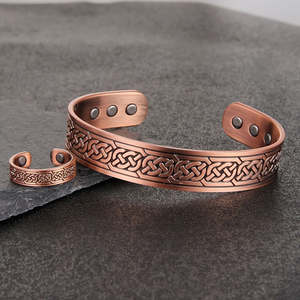 Ensemble bracelet et bague ajustables en alliage de cuivre magnétique vintage pour hommes - Cadeau naturel celtique - Product Image 2