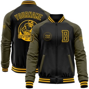 Bomber personnalisé noir olive-or Varsity Letterman deux tons veste à glissière coupe-vent Streetwear vintage Varsity Jacket pour hommes - Product Image 1