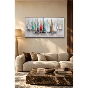 Cuadro en lienzo de veleros coloridos texturizados con espátula de pintura Fida - Product Image 4