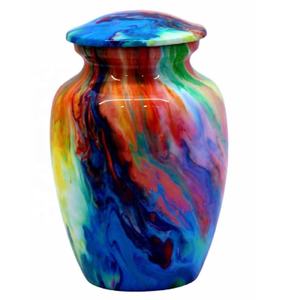 Urna de cremación multicolor impresa moderna de alta calidad, contenedor conmemorativo, tarro de urna de Metal conmemorativo, precio al por mayor - Product Image 1