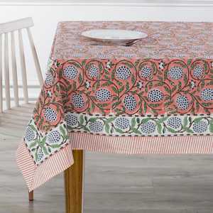 <b>Tablecloth</b> Dark Pink Indian Hand-Block Floral Printed Cotton Table Cover Table To French <b>Tablecloth</b> Wedding Events Home Decor - Product Image 1