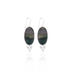 Classique sang Agate longue ovale pierre précieuse argent plaqué laiton boucles d'oreilles bijoux à la mode fabriqués à la main pour les cadeaux d'anniversaire - Product Image 1