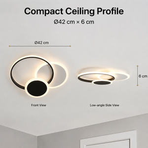 Plafonnier LED moderne géométrique encastré en acrylique et fer, rond, télécommandé, à intensité variable, tricolore, pour salon et chambre - Product Image 4
