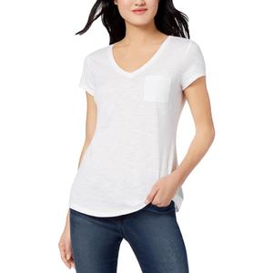 T-shirt da donna Maison Jules con scollo a V e tasche applicate, 100% cotone, leggera e traspirante, disponibile nelle taglie XS, S, XL, XXS, Taglia Unica, Bianca - Product Image 1