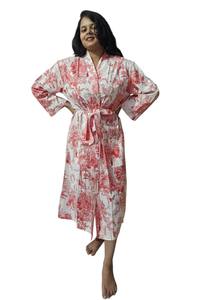 Bata de Baño de Algodón con Estampado Floral Tradicional Hecho a Mano con Cinturón, Talla - 48 pulgadas - Product Image 4