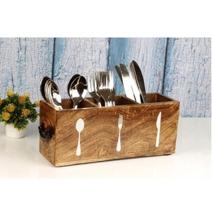 Organizador de cocina decorativo para servir Caddy de madera de mango macizo para almacenamiento, vajilla, cubiertos, uso de oficina, diseño OEM - Product Image 3