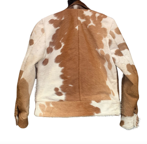 Chaqueta de invierno para mujer hecha a mano de primera calidad, cuero de vaca transpirable con decoración de botones, estampado de vaca Natural - Product Image 3