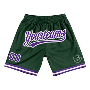 Pantalones Cortos de Baloncesto Industrie Direct Personalizados en Verde Cazador, Morado y Gris, Estilo Retro Auténtico - Product Image 1