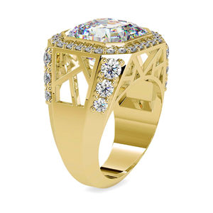 Bijoux fins 14k or Rose Solitaire CVD bague en diamant taille coussin laboratoire cultivé diamant anneaux bande Halo bague de fiançailles pour hommes - Product Image 4