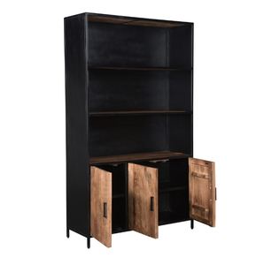 Enorme Metal Industrial y madera 3 puertas con gran almacenamiento Hutch muebles de sala de estar Gabinete de pared en acabado natural y negro - Product Image 3