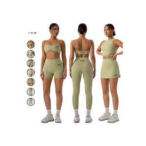 Custom Logo Solid Front Women's Yoga Set 2-Piece <b>V</b>-neck Spandex/Polyester Gym Fitness Workout Tank Top <b>Leggings</b> Quick Dry - Product Image 1