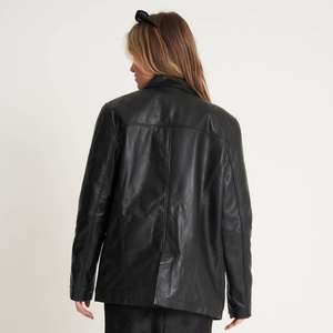 Veste en cuir d'agneau pour femme, hiver, coupe oversize, noire, décontractée, imperméable, fermeture éclair YYK, veste personnalisée - Product Image 6