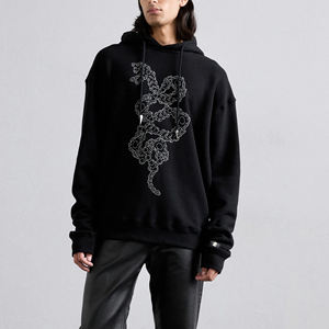 Sweat à capuche d'hiver personnalisé de haute qualité avec design en strass, tissu en molleton 100% coton respirant pour hommes - Product Image 2