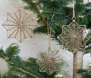 Juego de 3 decoraciones de árbol de Navidad de estrella antigua rústica Bohemia adornos festivos colgantes de alambre y medias navideñas - Product Image 1