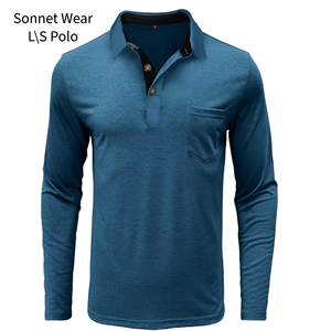 Polo à manches longues pour homme, léger, décontracté, boutonné, t-shirt basique à col avec poche poitrine - Product Image 2