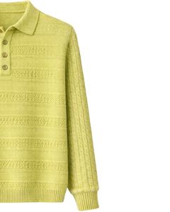 Suéter Polo de Punto de Lana Amarillo Claro Personalizado para Hombre, Manga Larga, Cuello con Botones, Invierno, Suave, Cálido, Informal, a la Moda - Product Image 4