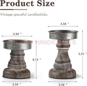 Élégant ensemble de 2 bougeoirs en bois vieilli et en métal décor de table de ferme conception de lanterne pour cheminée de Noël - Product Image 2