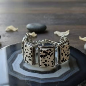 925 Sterling Silver Multi-Gemstone ID <b>Bracelet</b> Natural Dalmation Jasper Healing Stone for Party or 20% Off And New Year Gift - Product Image 2