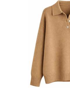 Suéter de Punto Personalizado para Mujer, Cuello Polo, Color Camel Marrón, Jersey de Manga Larga, Suave, Informal, Holgado, Personalizado, OEM, Venta al por Mayor - Product Image 3