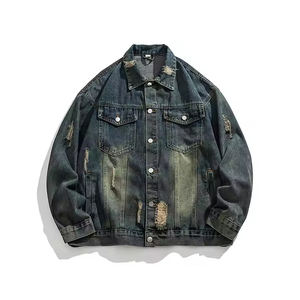 Unisex Vintage Zipper Closure <b>Denim</b> <b>Jacket</b> High Quality Crocheted Button Winter Season Plus Size <b>Men's</b> Casual Fashion OEM Washed - Product Image 1