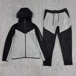 Survêtement à fermeture éclair décontracté personnalisé ensembles de sweat à capuche et pantalons de survêtement à point contrasté ensemble de jogging de sport en caoutchouc avec impression de logo pour hommes - Product Image 3