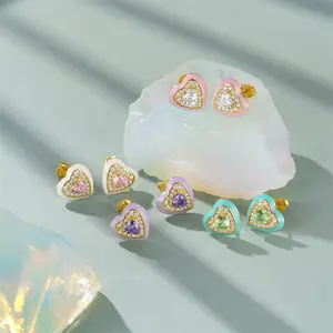 Roxi new design enamel earring trendy fashion summer jewelry luxury S925 sterling silver heart stud earrings for girls