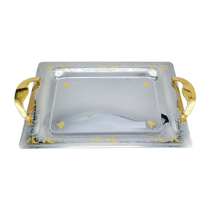 Plateau de service en aluminium antique avec poignée en laiton Plateau de service en métal multifonction pour le petit déjeuner Plateau d'utilisation de cuisine - Product Image 1