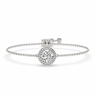 Bracelet de mode en or massif 14 carats avec halo lumineux rond de diamants de laboratoire, 0,75 ct total, couleur F-G, clarté VS, 18 diamants, design lumineux - Product Image 3
