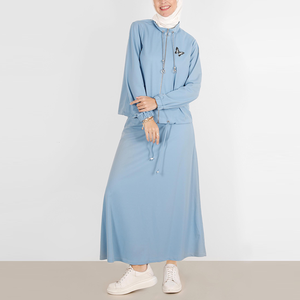 Ensemble de survêtement islamique élégant pour femmes, broderie unie, écologique, séchage rapide, léger, 2 pièces - Product Image 2