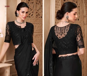 Sari de Seda de Diseño Exclusivo, Última Colección con Bordado, Trabajo Pesado, para Novias, Fiestas, Étnico y Elegante - Product Image 3