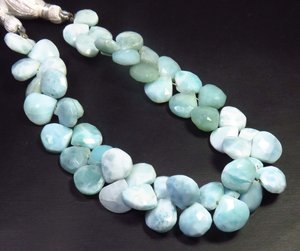 8 Strand Larimar Gems Heart Shape Beads Natural Blue Pectolite Faceted 9-10mm Lote al por mayor - Product Image 1