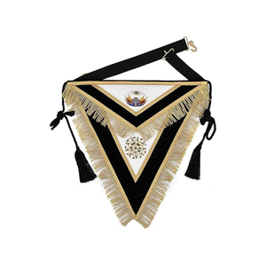 32e degré Scottish Rite Tablier de luxe Tissu de velours noir avec broderie à la main Badges à coudre Aimant Attaches Glands - Product Image 4