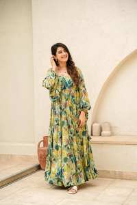 Designer Women's Floral Printed Georgette Maxi Gown Made of Silk for Wedding & Party Wear Indian & Pakistani Clothing for Girls - Product Image 2