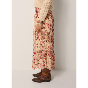 Jupe midi plissée formelle Simone Spring Coquelicot Coquillage – Respirante, douce, en viscose et denim, taille élastique, tricotée - Product Image 2