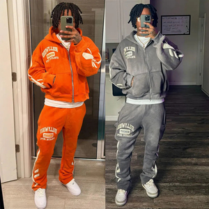 Streetwear de haute qualité pour hommes, ensemble pantalon de survêtement et sweat à capuche évasé avec logo personnalisé et broderie - Product Image 1