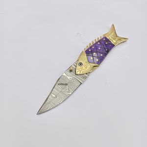 Cuchillo de bolsillo plegable de acero de Damasco duradero personalizado de fabricante de venta al por mayor, cuchillos de supervivencia de caza EDC para acampar al aire libre - Product Image 1