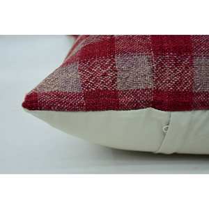 Acogedor 16x24 pulgadas Rojo Vintage Patrón Plaid Lana Kantha Almohada Tejida Técnica - Product Image 4