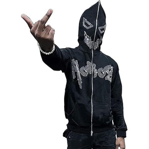 Patch brodé avec fermeture éclair à coudre personnalisé sérigraphie LOGO sweat à capuche à motif solide avec strass sur le devant - Product Image 4