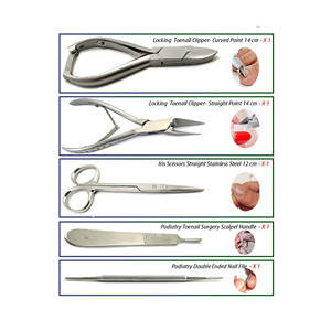 Juego de instrumentos de podología: Alicates cóncavos para uñas con diseño de flecha y llama, lima plateada, sonda, manual, grado hospitalario, acero inoxidable, peso ligero - Product Image 1