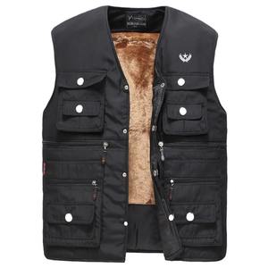 Veste d'hiver pour hommes avec gilet sans manches multi-poches sous-chemise en toile respirante vêtements épaissir veste en cuir chaude - Product Image 5
