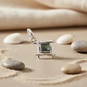 Pendentif en argent 925 plaqué or rose avec pierre verte pour bijoux femme, cadeau - Product Image 2