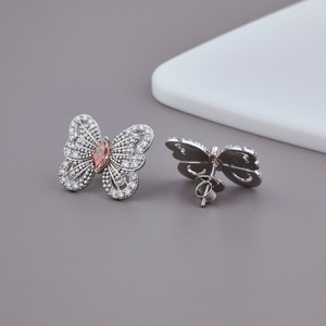 IGI Certified Pink Marquise Cut Lab Grown Diamond Butterfly Stud <b>Earrings</b> <b>Solid</b> 925 Sterling <b>Silver</b> Pave Diamond <b>Earrings</b> - Product Image 3