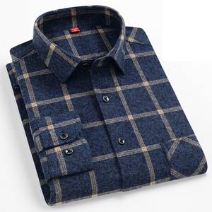Offre spéciale à la mode hommes printemps à manches longues chemise en flanelle Logo personnalisé 100% coton 210 grammes fil teint solide motif à carreaux tricoté - Product Image 3